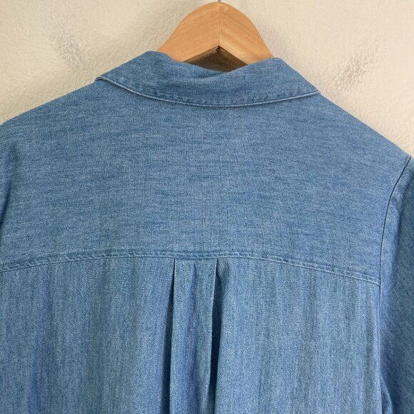 Old Navy Womens Large Chambray Shirt Dress Short Sleeve Button Up Denim Pockets - Picture 9 of 9